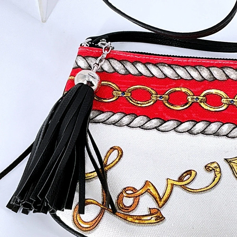 Brighton Love Glitter and Go Canvas Crossbody Bag‎ Red White Black Tassel